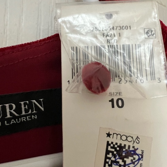 🆕New LAUREN Ralph Lauren Velvet Puff-Sleeve Dress women Size 10 wine red - Picture 4 of 7
